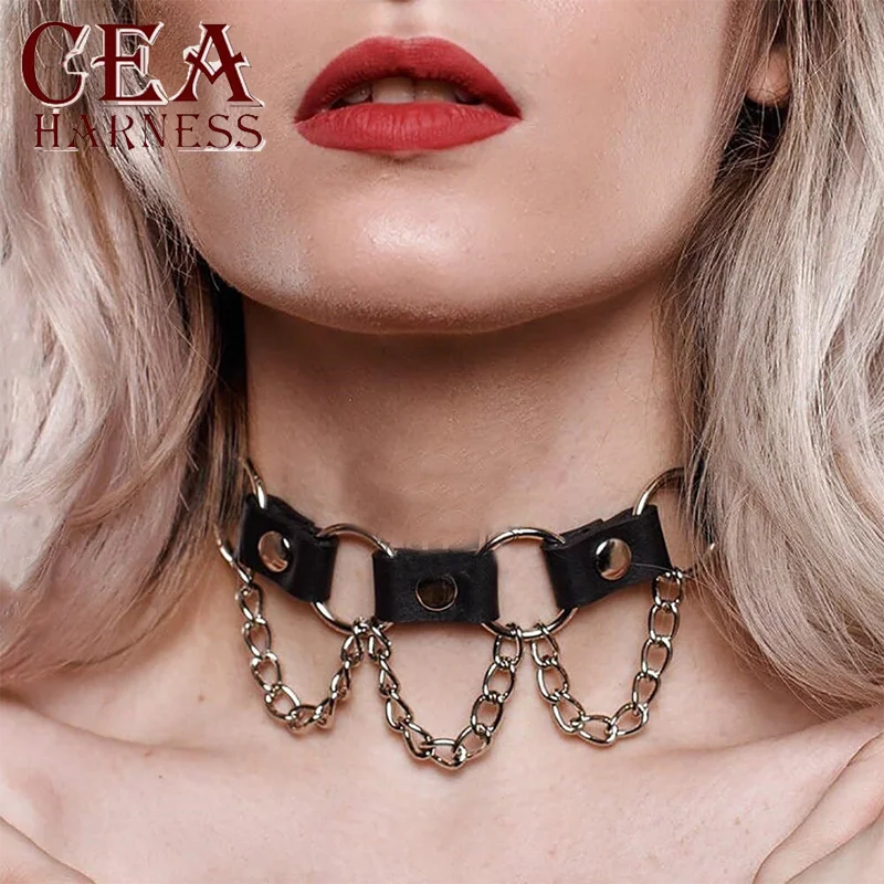 CEA Punk Sexy Spike Gothic Collar Wide Neck Strap Girls Leather Harness Adjustable Belt Harajuku Handmade For Women Party Club