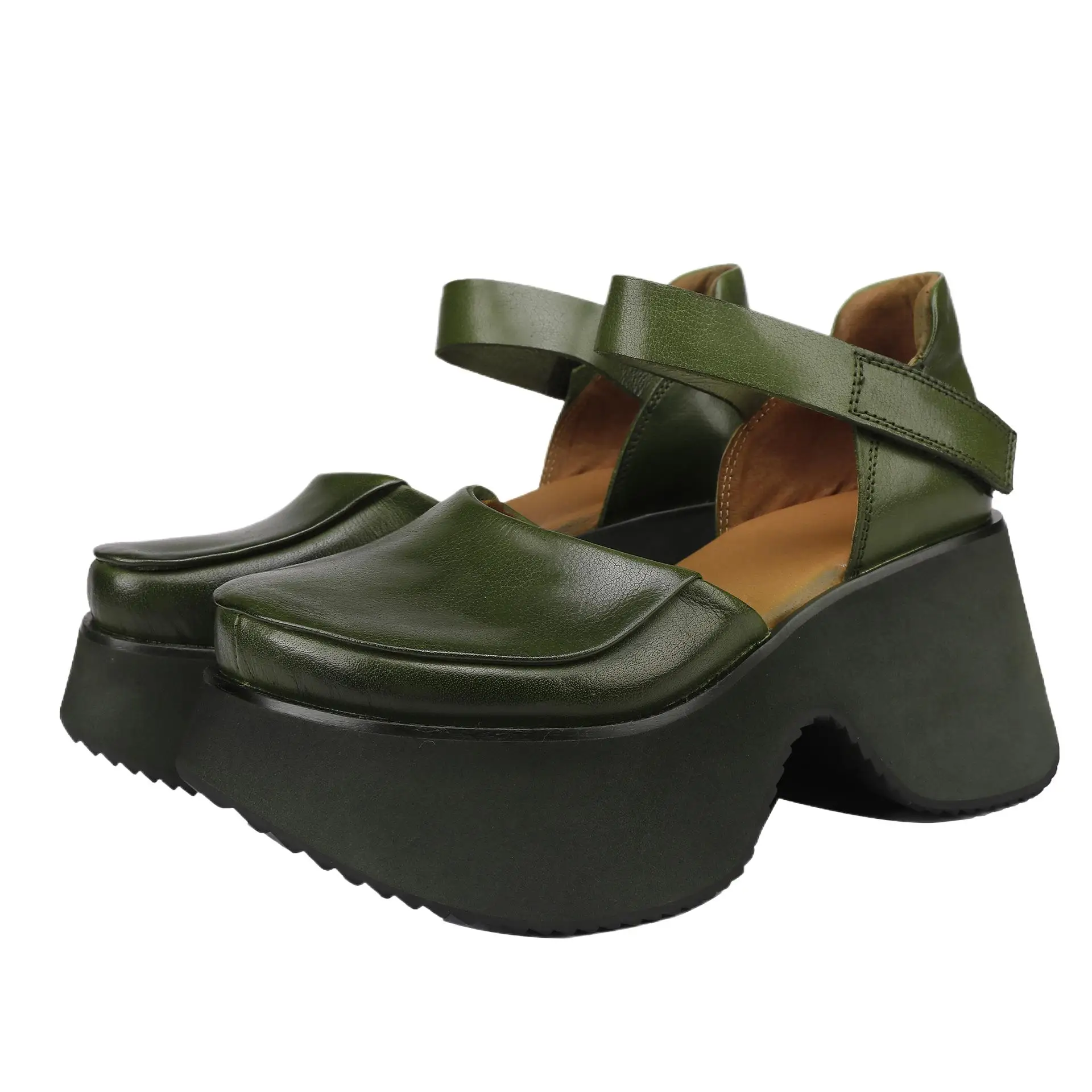 

7cm Cow Genuine Leather Platform Wedge Pumps Hook Shoes Women Comfy Big Toe Loafer Luxury Sandals women's pumps and heels