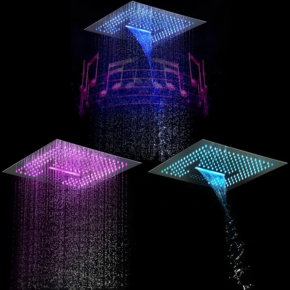 LED Music Ceiling Mounted Shower Kit  Rain Waterfall System With Body Jets