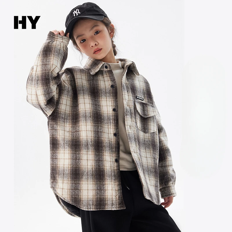 Girls Shirts 2024 Winter New Childrens Wear Korean Style Baby Girls Cotton Laminated Thick Warm Plaid Shirt Casual Simple Daily