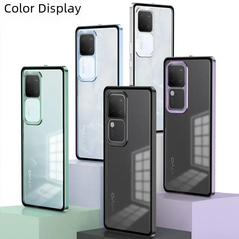 Metal Bumper Hard Case for Vivo V30 VivoV30 5G V2318 Clear Matte Hard Back Cover for Vivo V30 5G Aluminum Camera Lens Protector