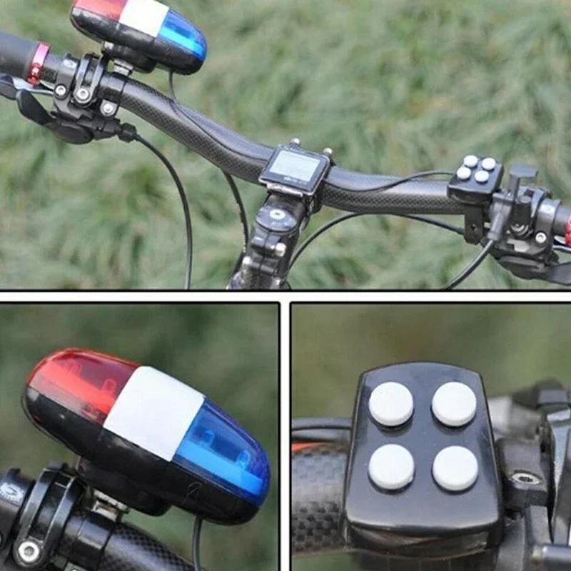 6 LED 4 Tone Sounds Bicycles Bell Police Car Light Electronic Horn Siren for Kid Children Bike Scooter Cycling Lamp Accessories