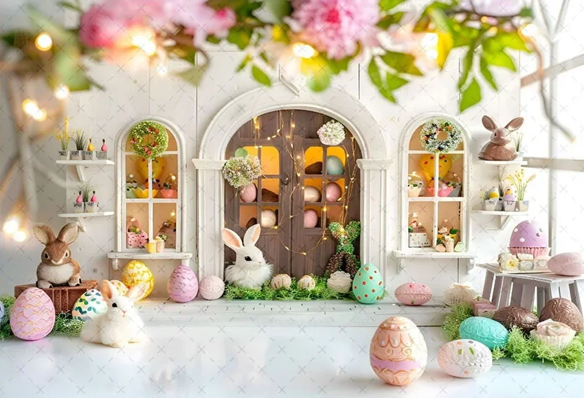 Mehofond-子供の写真の背景、イースターエッグショップ、花、ウサギ、誕生日パーティー、肖像画の装飾、背景、写真スタジオ、春