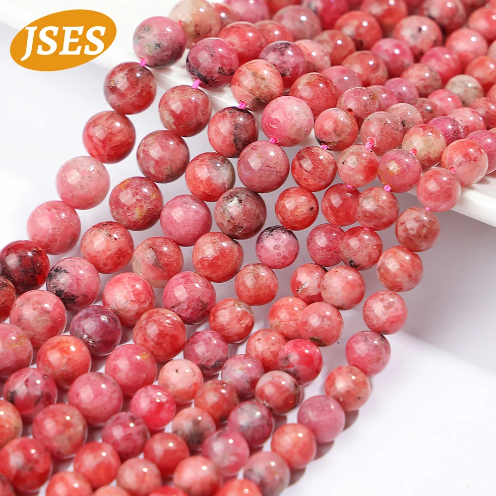 JSES AA Natural Stone Beads Red Rhodonite Round Smooth Spacer Loose Beads For Jewelry Making DIY Bracelet Necklace Strand Bead