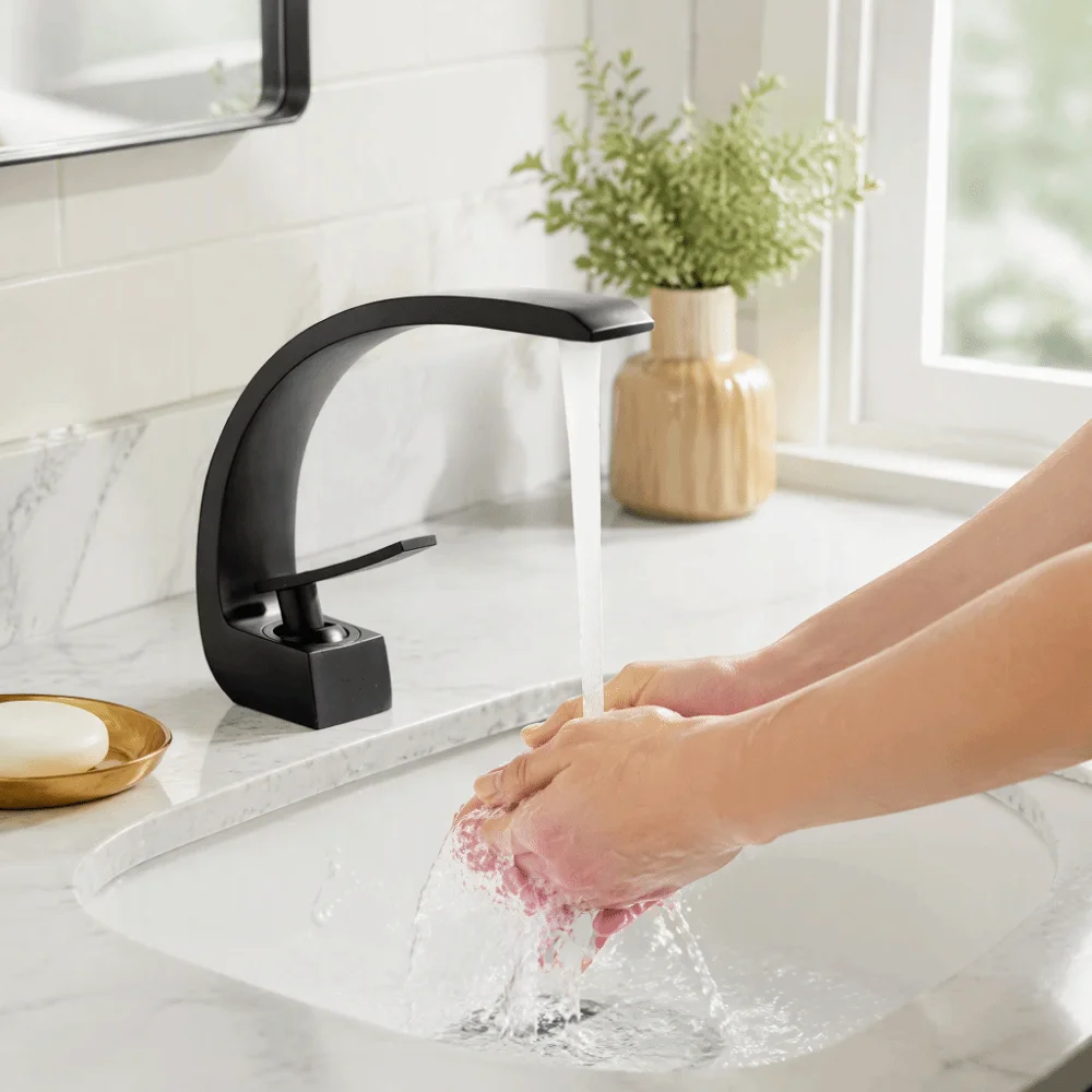 Matte Black Finish Bathroom Faucet Minimalist Design Durable Zinc alloy Undermount Bathroom Faucet Water Mixing Function
