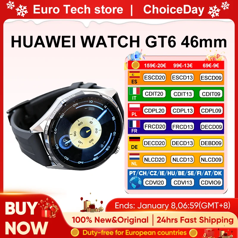 HUAWEI GT6 46mm Smartwatch GPS 1.47 ''AMOLED écran tactile plus de 100 Modes sportifs Compatible iOS Android NFC surveillance de la santé