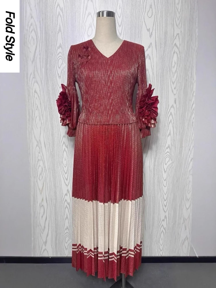 

Miyake плиссированное бронзовое контрастное цветное платье с v-образным вырезом и принтом, женское свободное летнее платье из двух частей, новинка 2023 г.