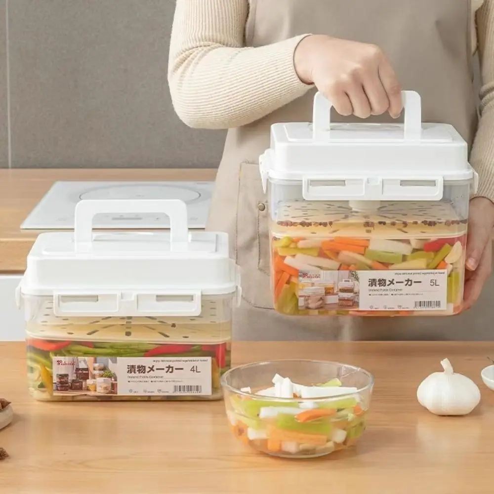 Contenedor de Kimchi de 5 L, Rectangular, Transparente, con Prensa, Tipo Prensa con Placa de Presión, Caja para Conservar Frescura, para Camping y Picnic