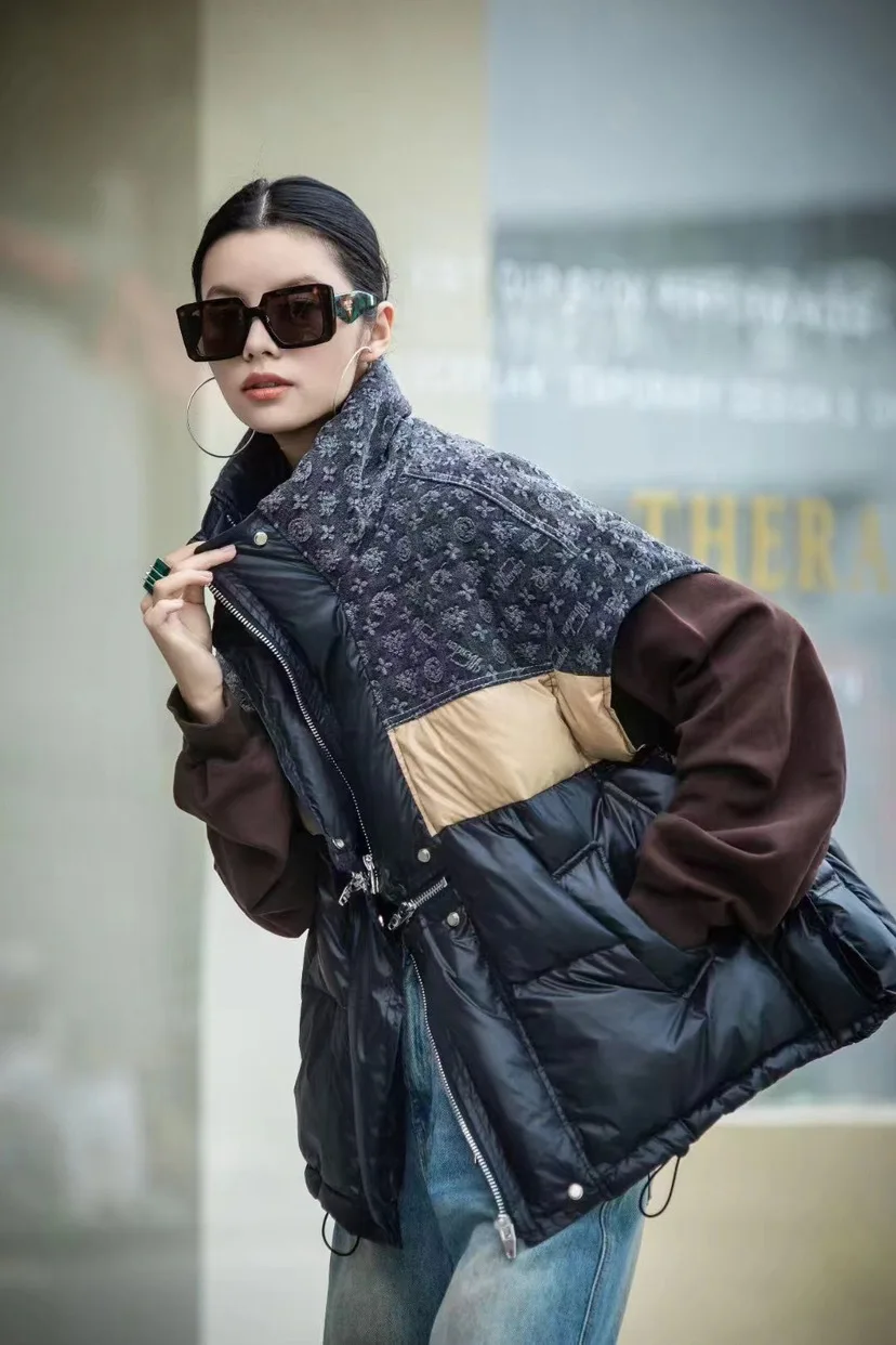 Autumn and winter new contrasting color stand-up collar Korean version of fashion loose down vest versatile woman
