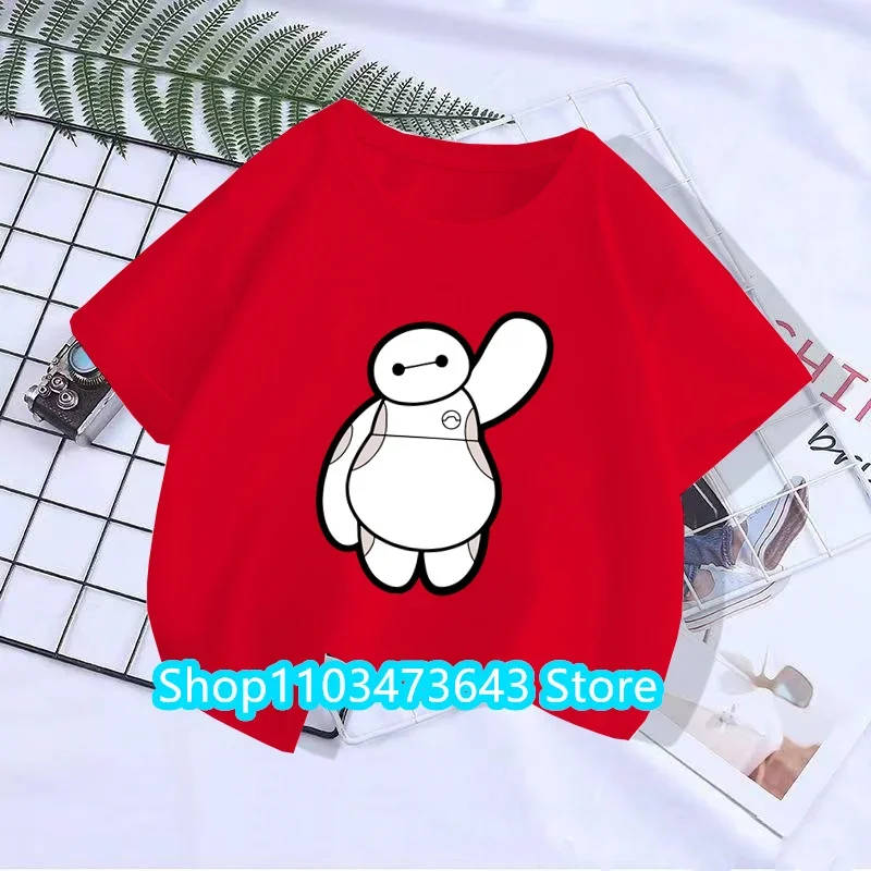 Disney-Baymax Camiseta gráfica, Roupa de criança, Tops casuais extragrandes, Big Hero 6, Moda Kawaii, Criança Garcon