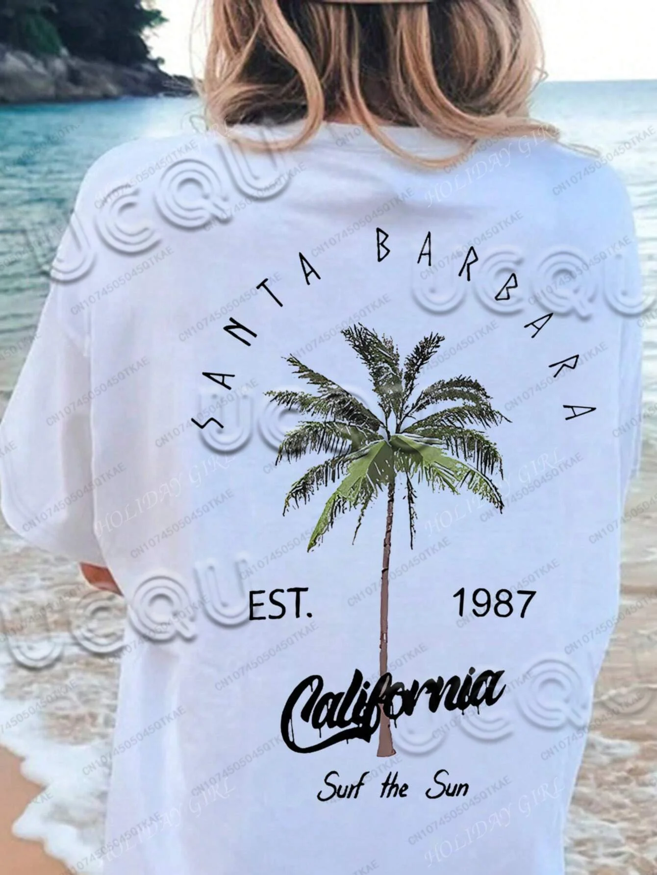 Women's Casual Crew Neck Tiki Bar Palm Tree & Letter Print Vacation Style Short Sleeve T-Shirt Harajuku Y2K Unisex Oversized Top