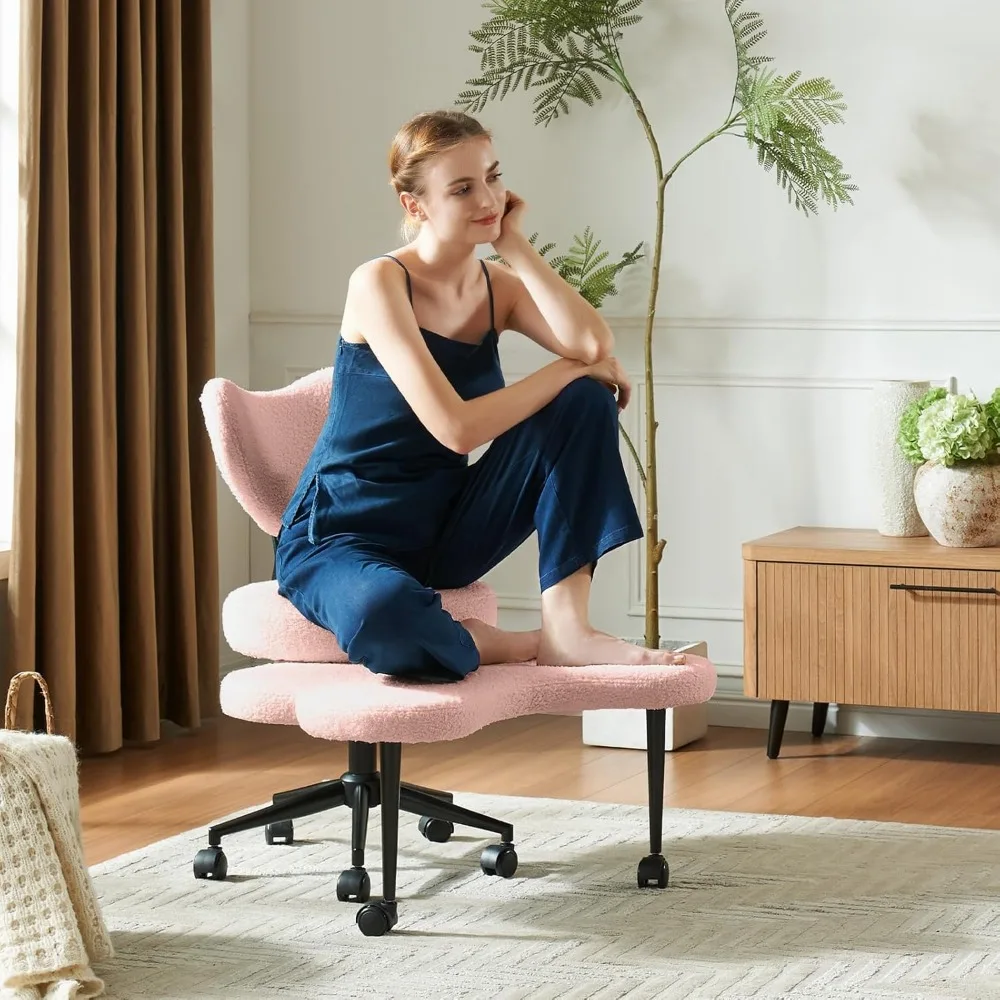 Silla ergonómica con patas cruzadas, 360 ° Silla de meditación giratoria con ruedas, asiento regulable en altura para TDAH, soporte lumbar fuerte,