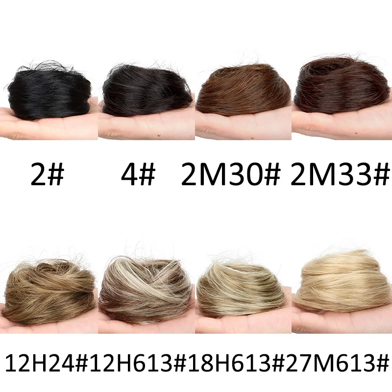 Postizo de moño despeinado con elástico sintético, rizado, negro, rubio, castaño, rodete, cinta, dona para mujer, cabello falso 4