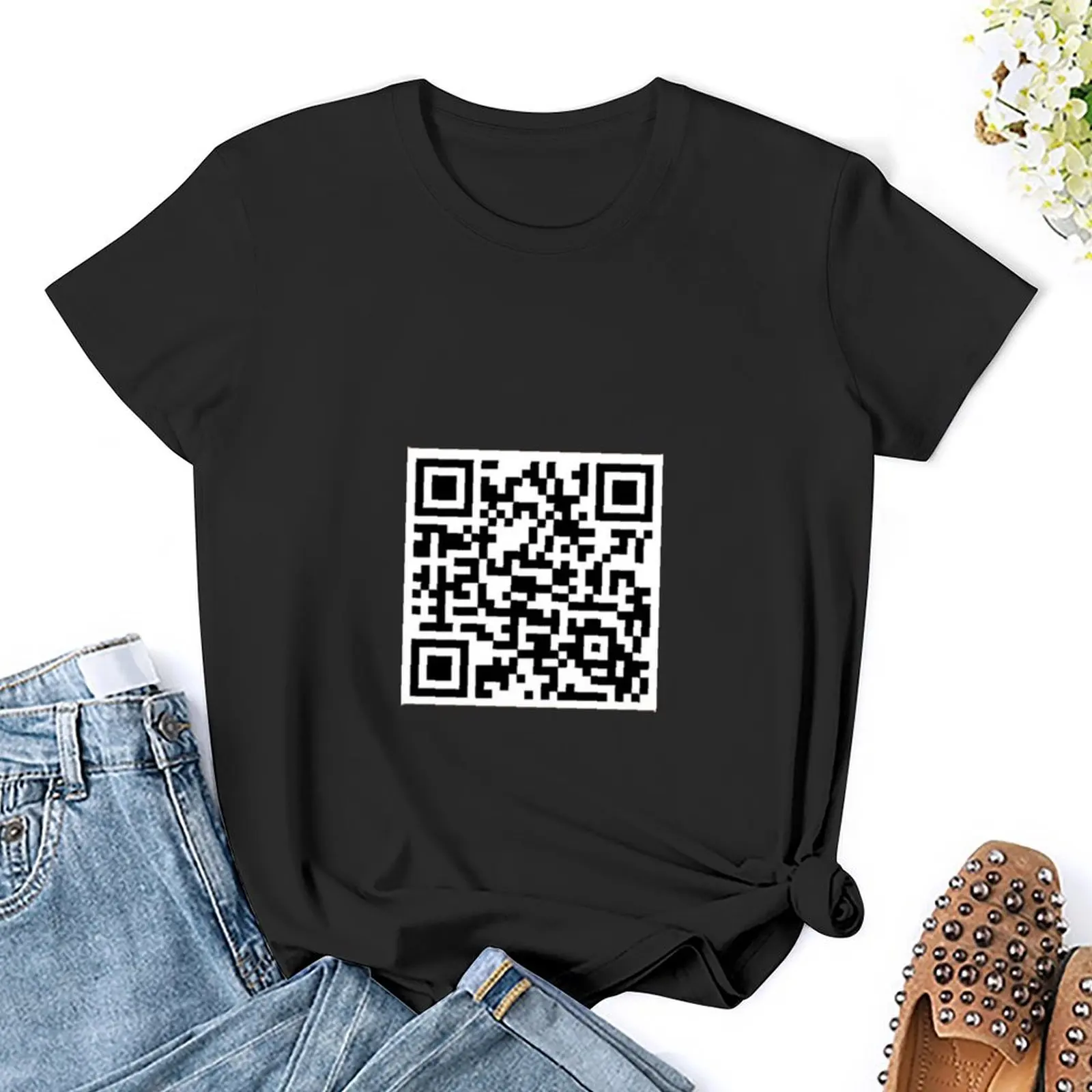 Never Gonna Give You Up Rickroll QR code T-Shirt lady clothes Short sleeve tee plus size tops Women's t-shirt