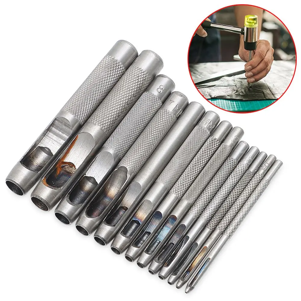 Round Leather Hollow Hole-making Tool Carbon Steel Punch Tools Craft DIY for Cutting Belts Rubber Watch Strap Puncher