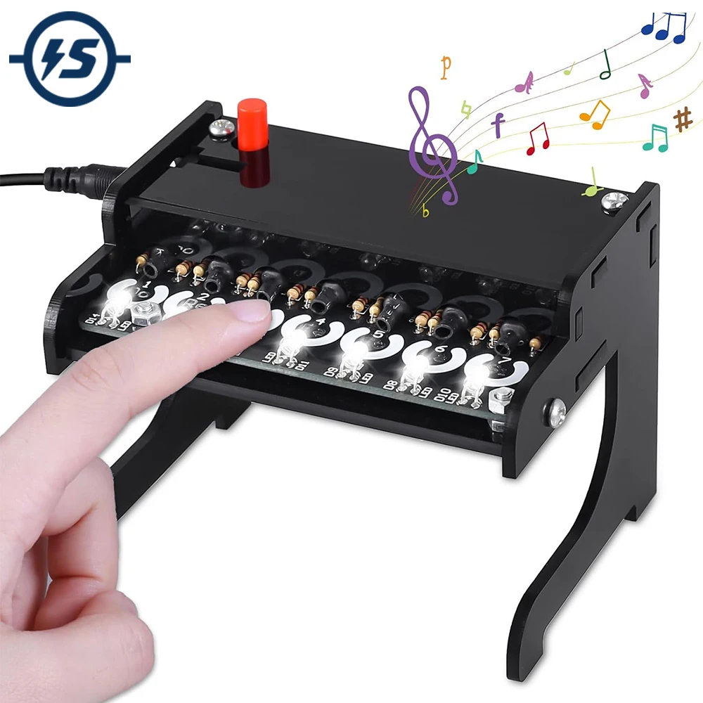 DIY Electronic Piano Practice Kit Mini Upright Piano Soldering Kit with Light-sensitive Vertical Suit for STEM Education Present