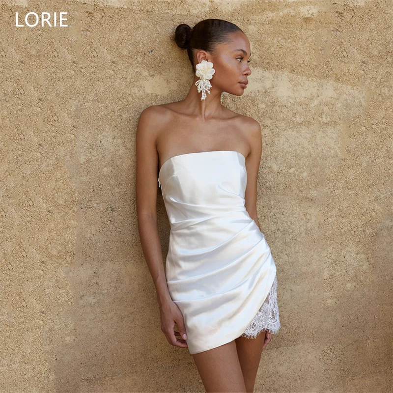 

LORIE Mini Short Satin Party Dresses Evening Strapless Lace Homecoming Prom Dress Sleeveless Above Knee Prom Gown Customized