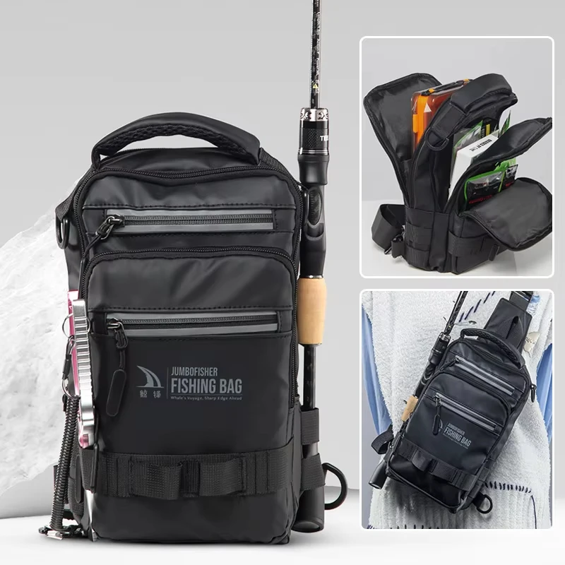 Fishing Bag with Rod Holder Tactical Fish Sling Backpack Lightweight Outdoor Hiking Climbing Rig Pouch Sport Hunting Chest Bags
