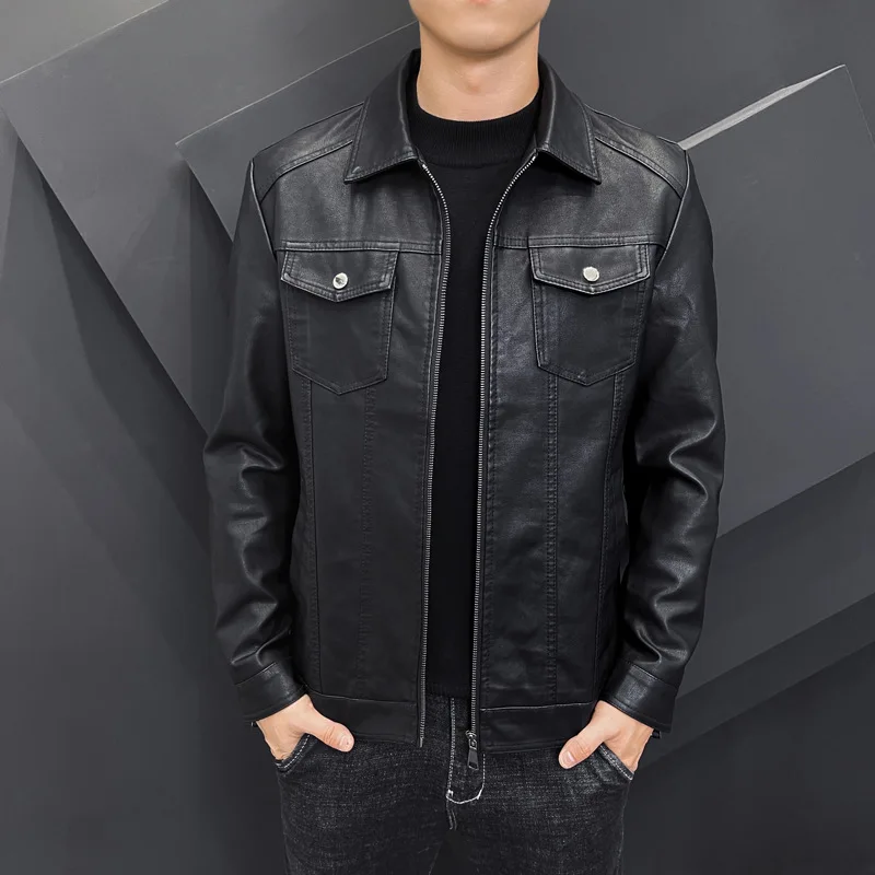 New Leather Jacket Men's Korean Version Trendy Velvet Thickened Leather Jacket Locomotive Autumn And Winter Casual Men's Jacket