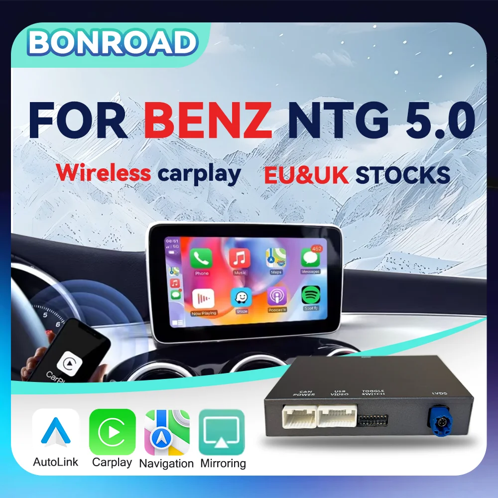 BONROAD For NTG 5.0 Wireless CarPlay Box Adapter Android Auto Module For Mercedes Benz For C GLC W205 A CLA GLA B E GLE CLS Class With Bluetooth Mirroring Airplay Autolink