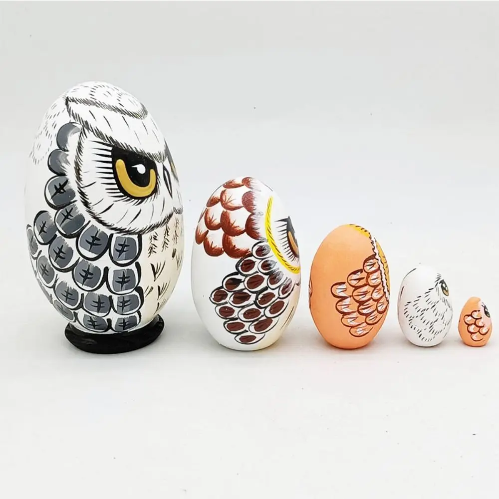 Japanese Girl Animal Matryoshka Doll Egg Shape Owl Snowman Wooden Stacking Dolls Cow Elephant Owl Nesting Dolls Christmas Gift