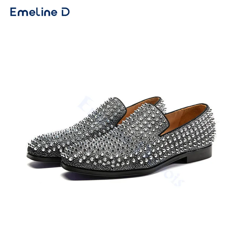 Silver Studded Luxury Loafers Full Diamonds Luxury Performance Shoes Fashionable and Personalized Large Size Men's Shoes