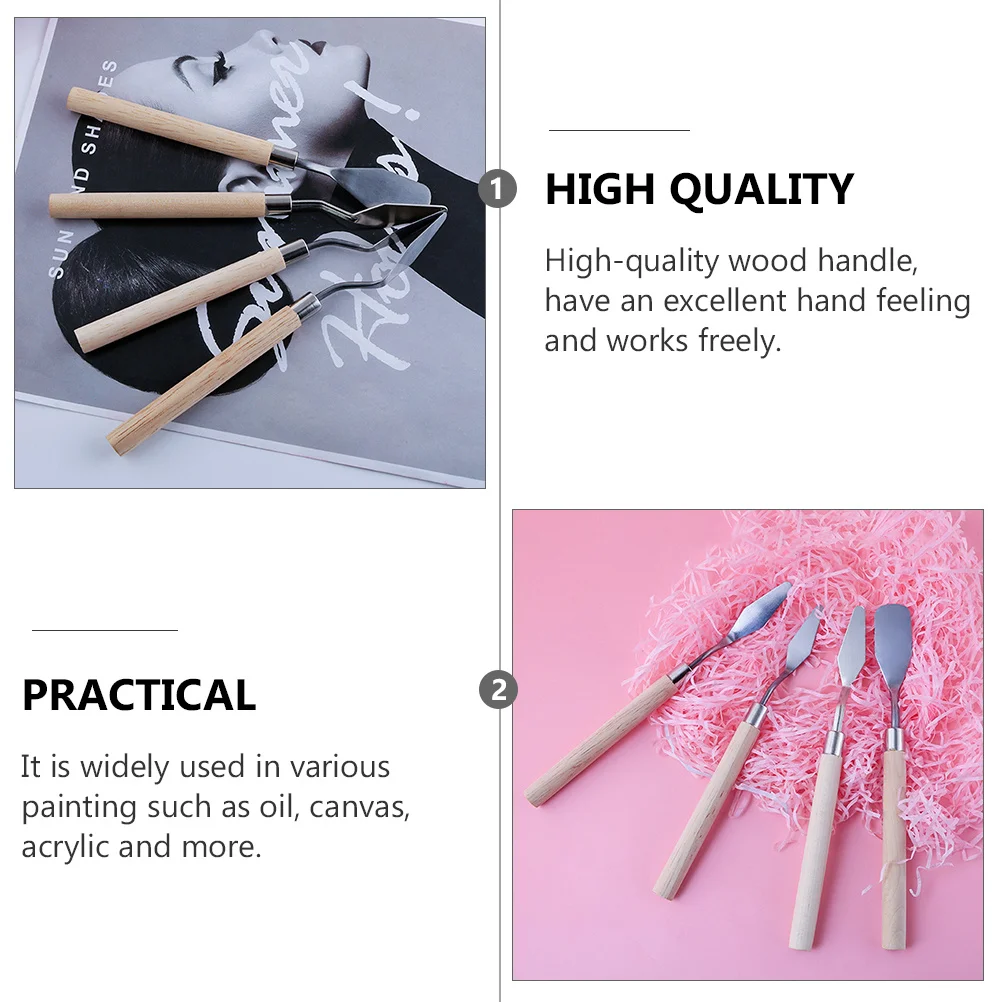 

4Pcs Eyeshadow Subpackage Shovels Premium Iron Blades Wood Handle for Oil Acrylic Painting Scraping Mixing Art Tools