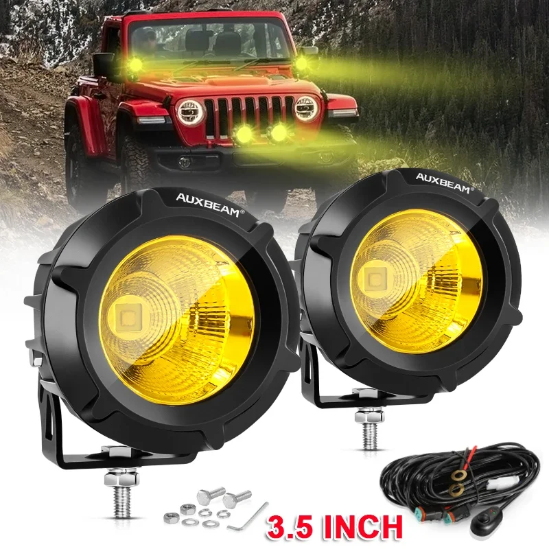 AUXBEAM 3.5 Inch Round/Square Combo Beam LED Work Light Pods with Harness for Truck Pickup Offroad