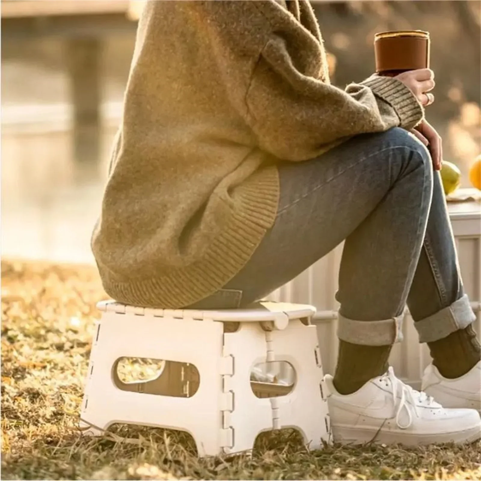 Outdoor portable folding chair plastic bench folding small bench fishing bench beach chair beige