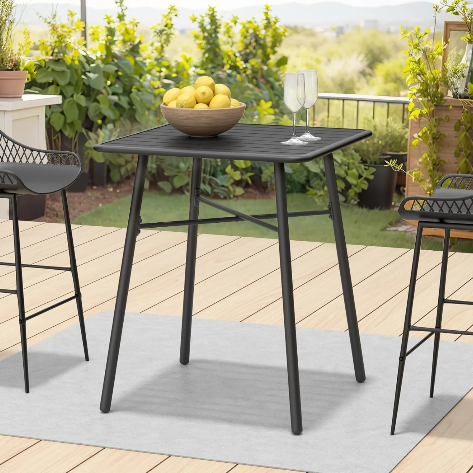 

US 41" Counter Height Bar Table, Square Metal Pub Bistro Cocktail Table for Indoor Outdoor Use, Black