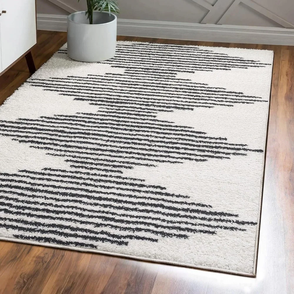 

JONATHAN Y MOH408A-8 Elm Diamond Stripe Geometric Shag Indoor Area-Rug Bohemian Contemporary Glam Easy-Cleaning Bedroom