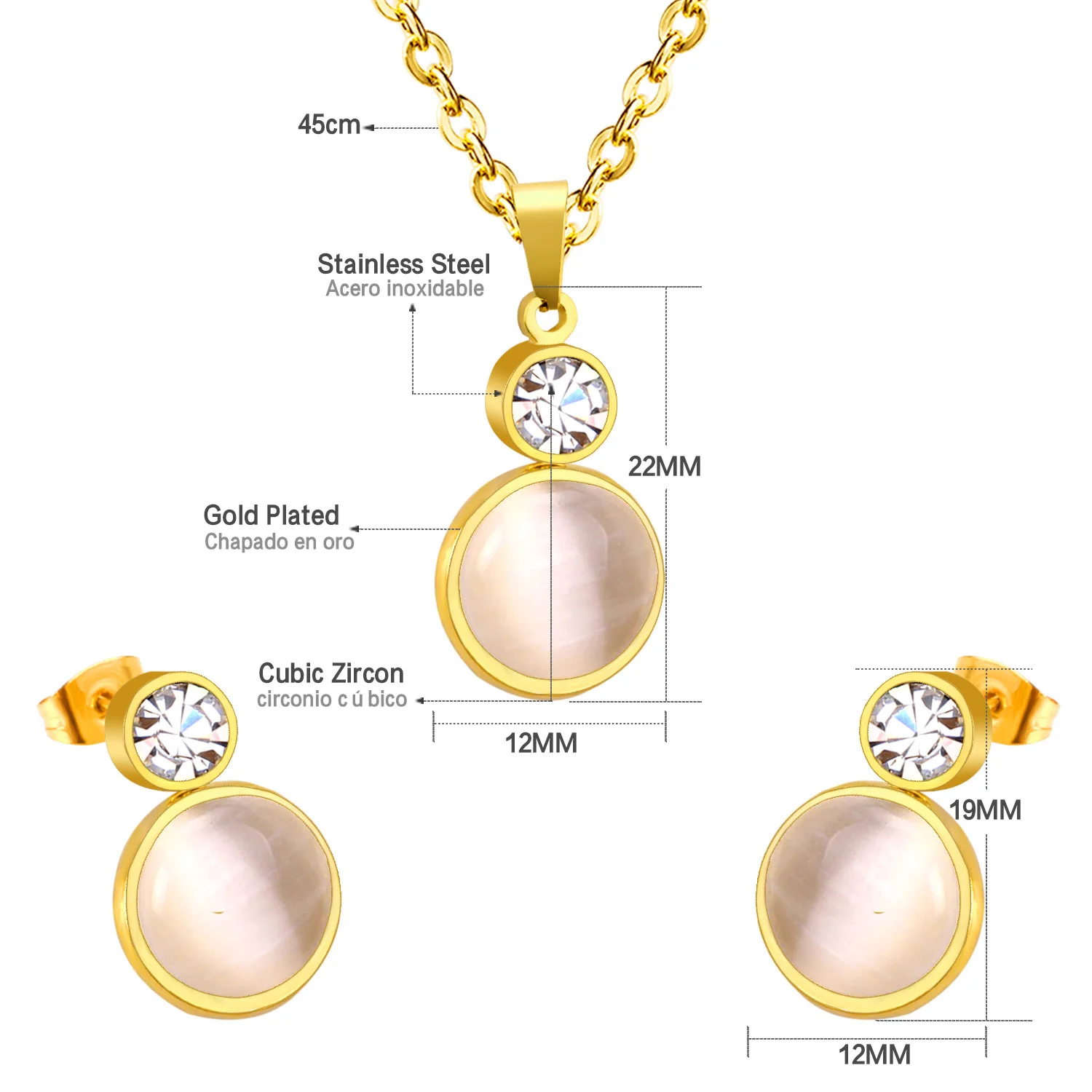 Simple серьги Cubic Zirconia Pendant Necklace Earrings Set Korean Style Stainless Steel Jewelry Set for Women Wedding Wholesale