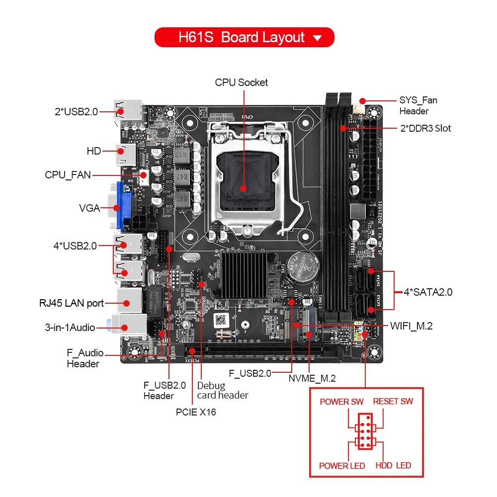 h61 motherboard kit h61lga1155 i7-3770 cpu 2pcs * 8GB =16GB 1600MHz DDR3 memory