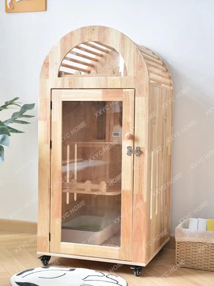 Cat Villa Rubber Wood Solid Wood Original Household Indoor Pet Cat Cage Two-Layer Small One-Piece House with Toilet