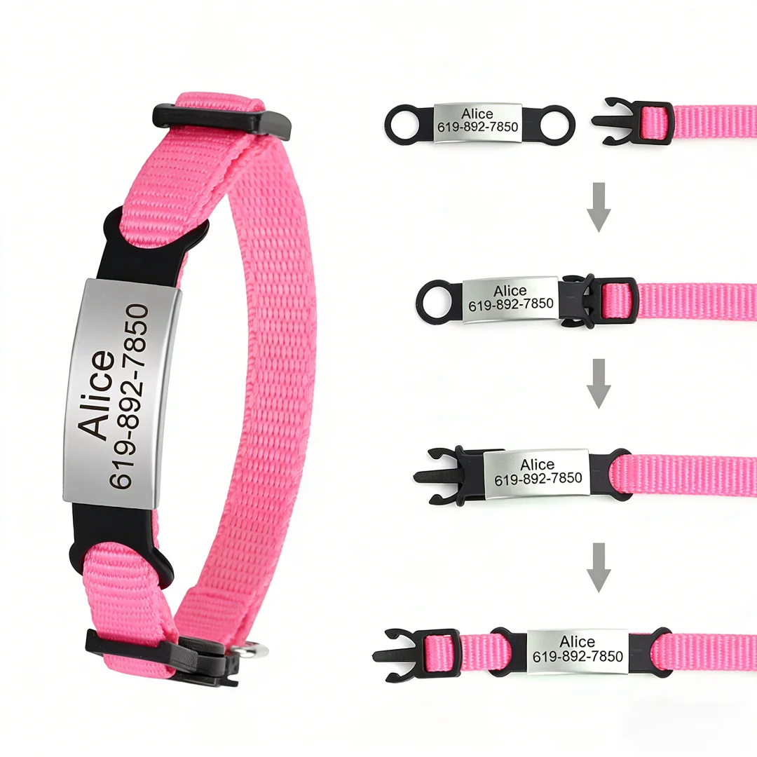 Customized Cat Collar Reflective Cat Collar Free Engraved Puppy Kitten Pet ID Nameplate Necklace With Bell Anti-lost For Cats
