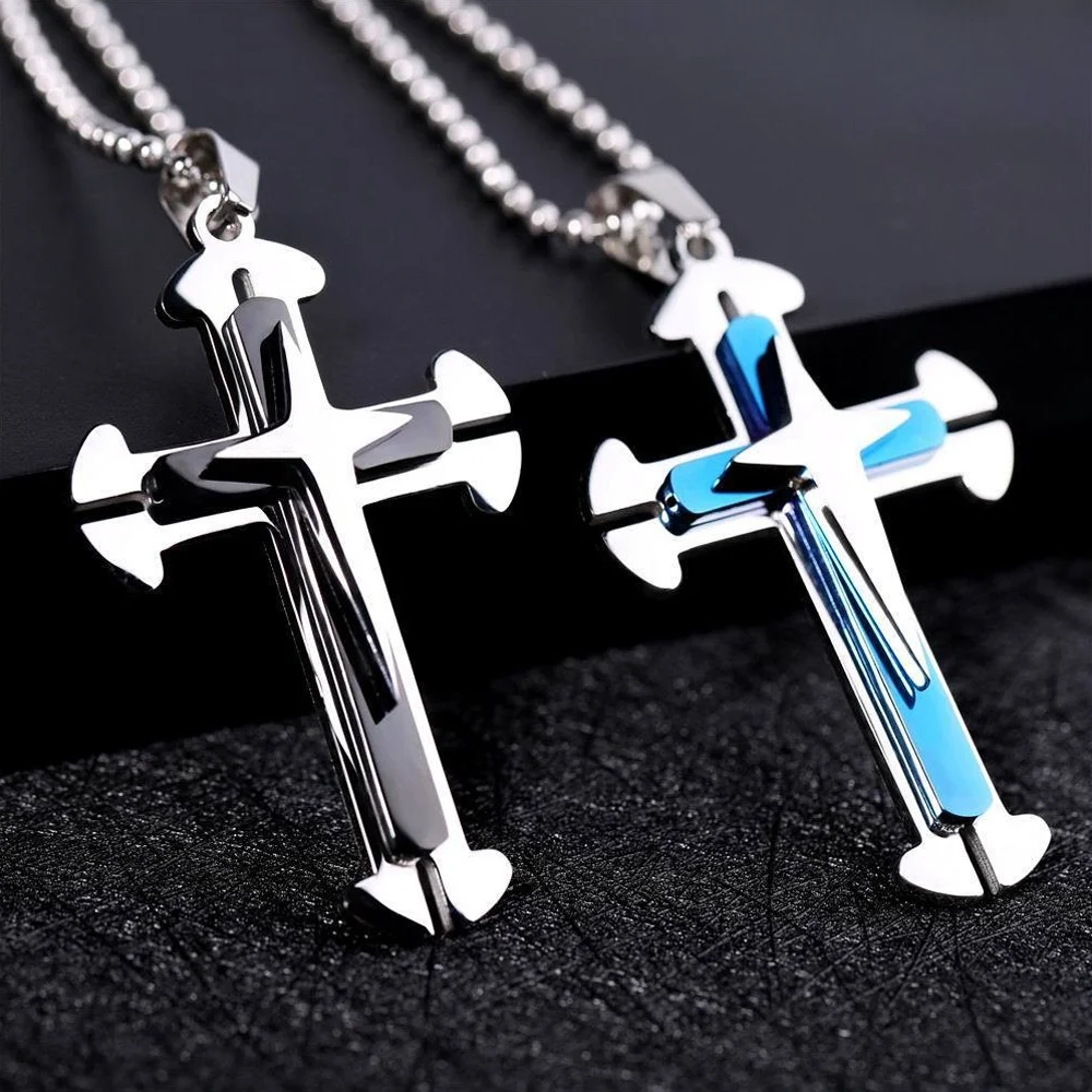 

1PC Stainless Steel Cross Necklace Pendant Jewelry Catholic and Christian Jesus Amulet