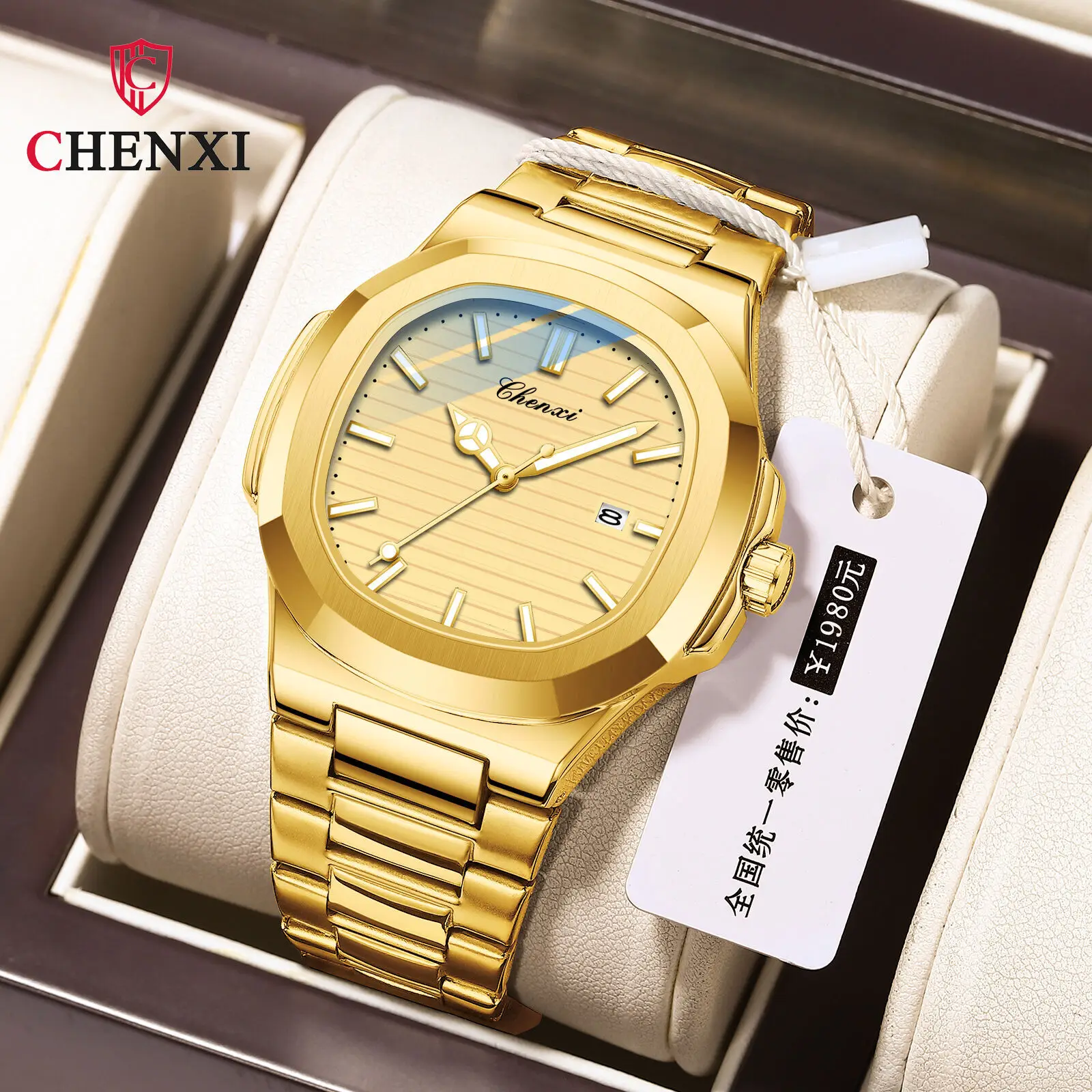 CHENXI 2024 New Fashion Men Gold Stainless Steel Watch Luxury Business Casual Waterproof Date Quartz Clock Relogios Masculino