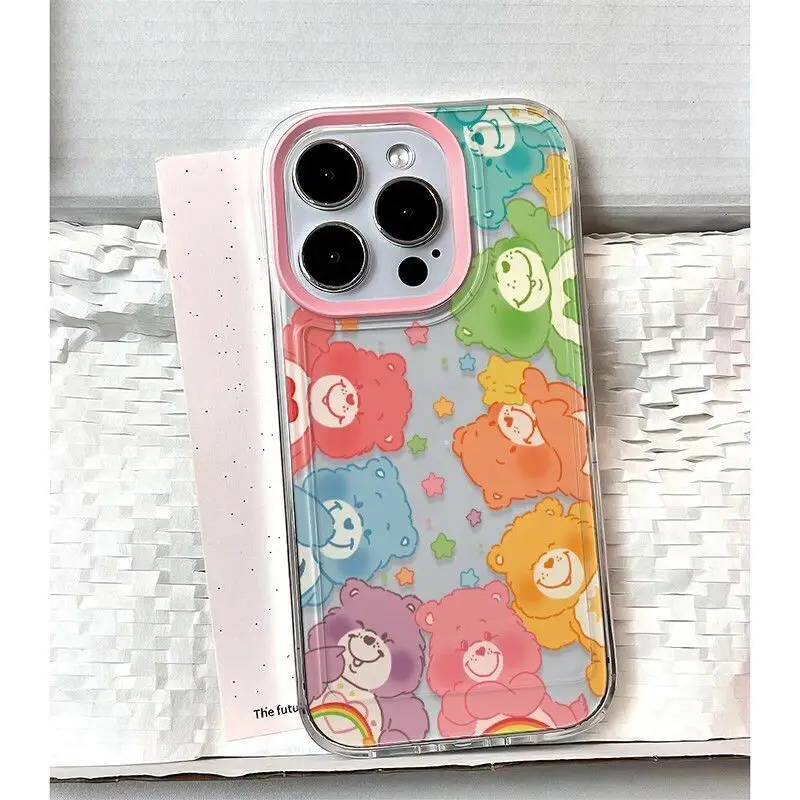 SEIRASSIM cartoon bear phone case for iphone 16 pro max 15 14 plus 13 11 12 camera protect silicone cover for iphone xr xs x 7 8