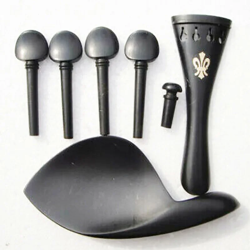 Ebony Wood Violin Accessories Parts Set Chin rest/Pegs/Tailpiece/Endpin,4/4 Full Size Violin Fittings