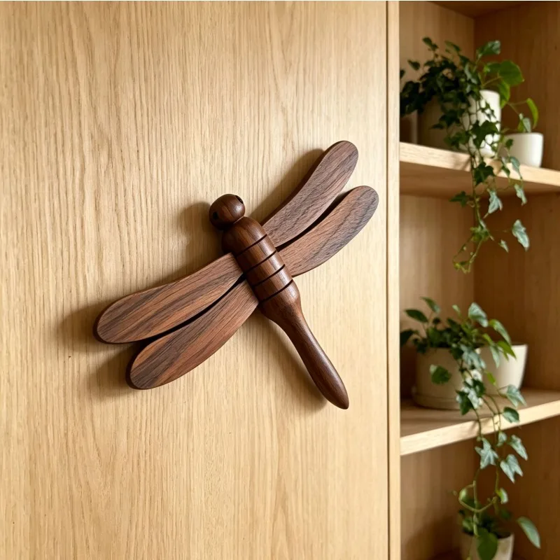 Natural Wooden Insect Fridge Magnet Cute Cartoon Dragonfly Wood Chip Ornament Creative Home Decoration Gift