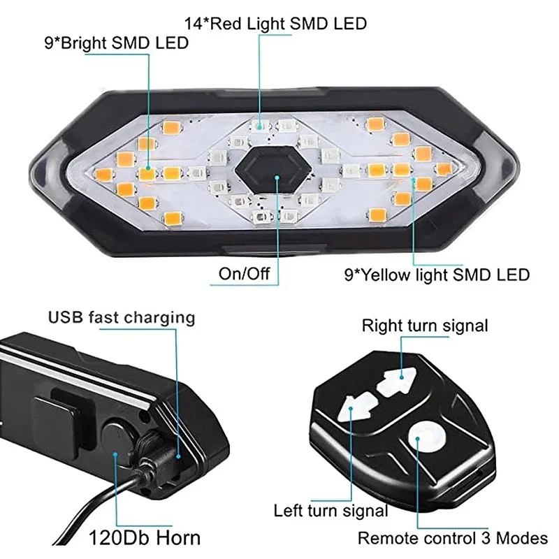 Bicycle Rear Lamp with Horn Bike Wireless Remote Control Turn Signal Lights Bike LED Taillight Cycling Tail Light Bicycle Parts