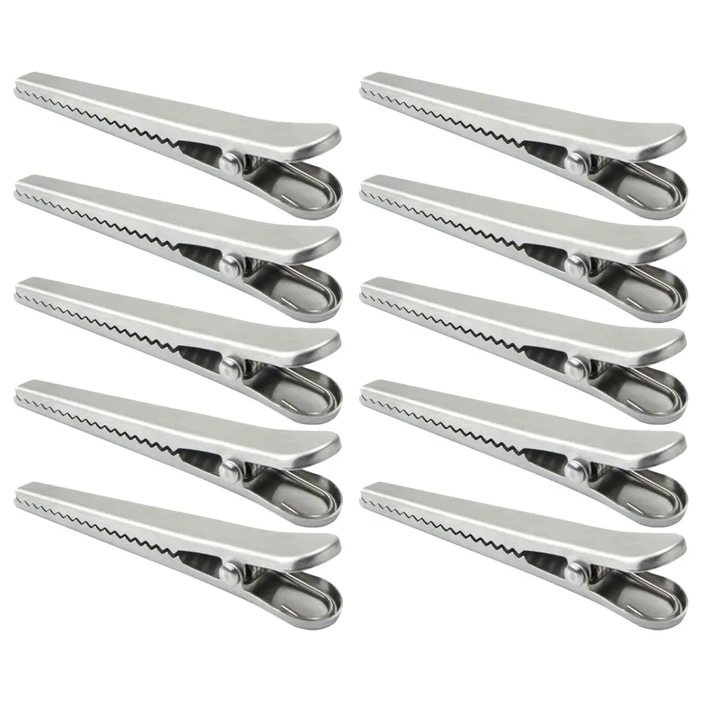 

10pcs Large Stainless Steel Food Sealing Clips Fresh Keeping Reusable Kitchen Bag Snack Clamp Storage Tool Spring