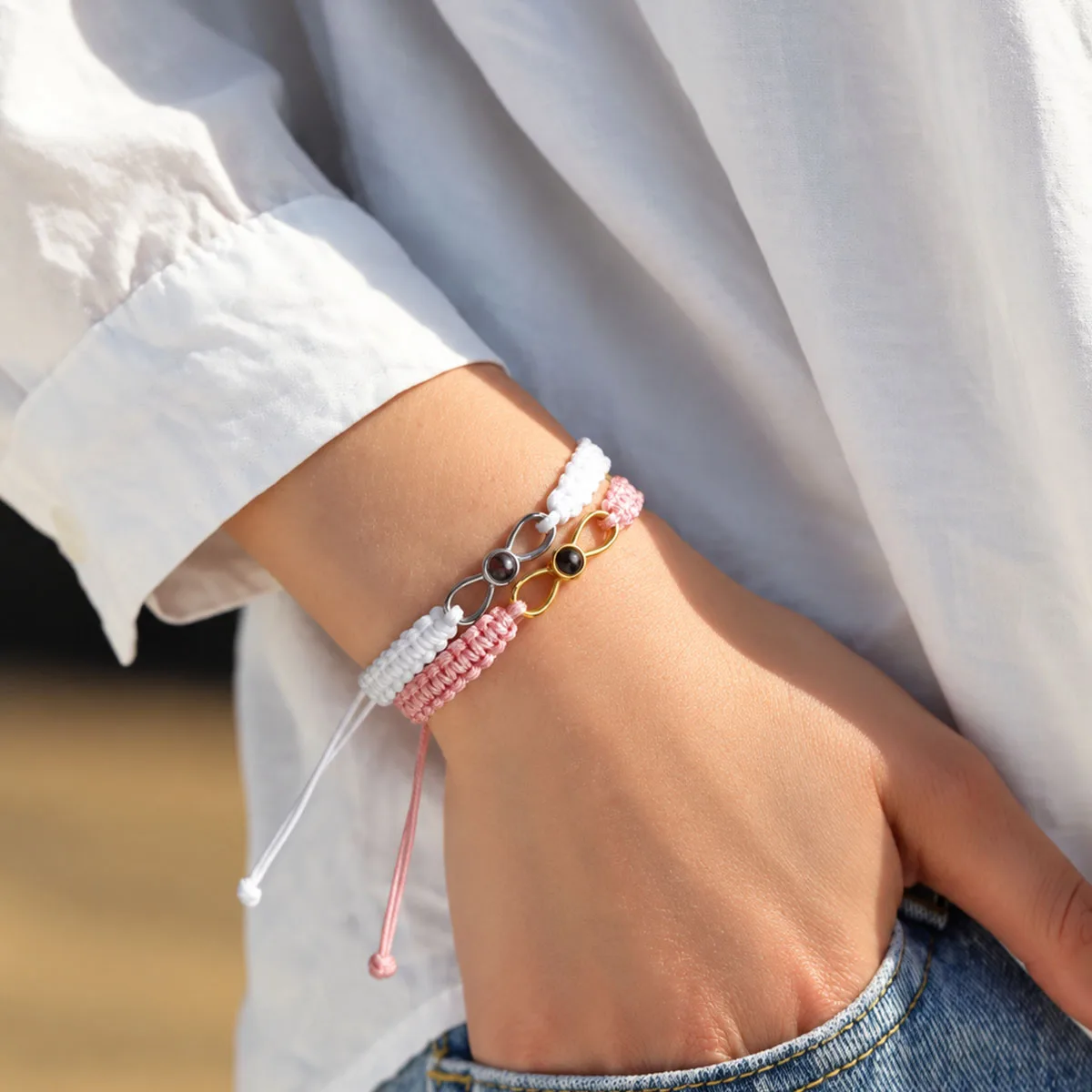 Personalized Picture Projection Bracelet Custom Photo Infinity Symbol Woven Rope Bracelet Memorial Image Jewelry Gift For Her