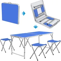 Aluminum Camping Table Foldable 120 cm with 4 Stool Garden Folding Table Outdoor Table and Chairs Set