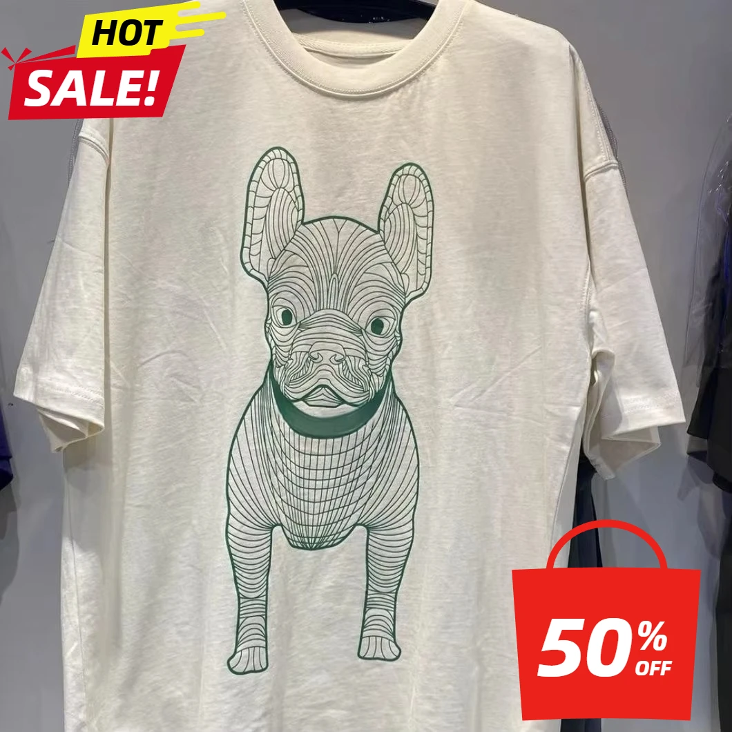 

Summer New Men's Plus Size Cotton Bulldog Printed Short Sleeved Popular T-shirt Light Luxury Casual Versatile Round Neck T-shirt