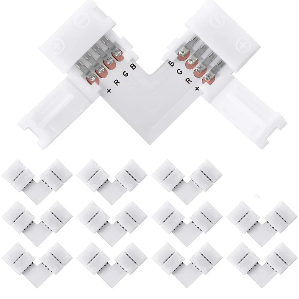 4Pin 10mm L Shape Led Strip Connector RGB LED Light Strip Connectors 90Degree Corner Connectors For SMD 3528 5050 2835 Light Bar