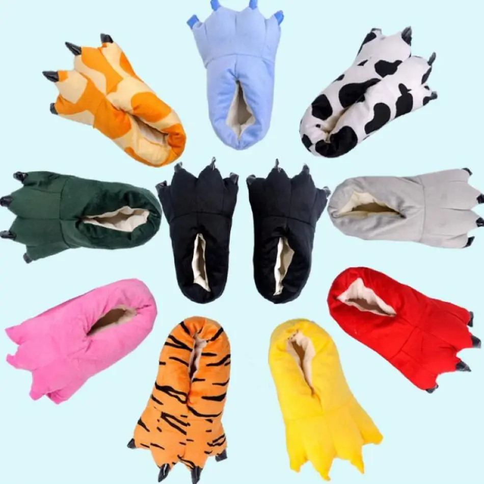 2024 Winter Soft Kigurumi Slippers Women Men funny Shoes Animal Christmas Dinosaur Claw Plush Home Shoes