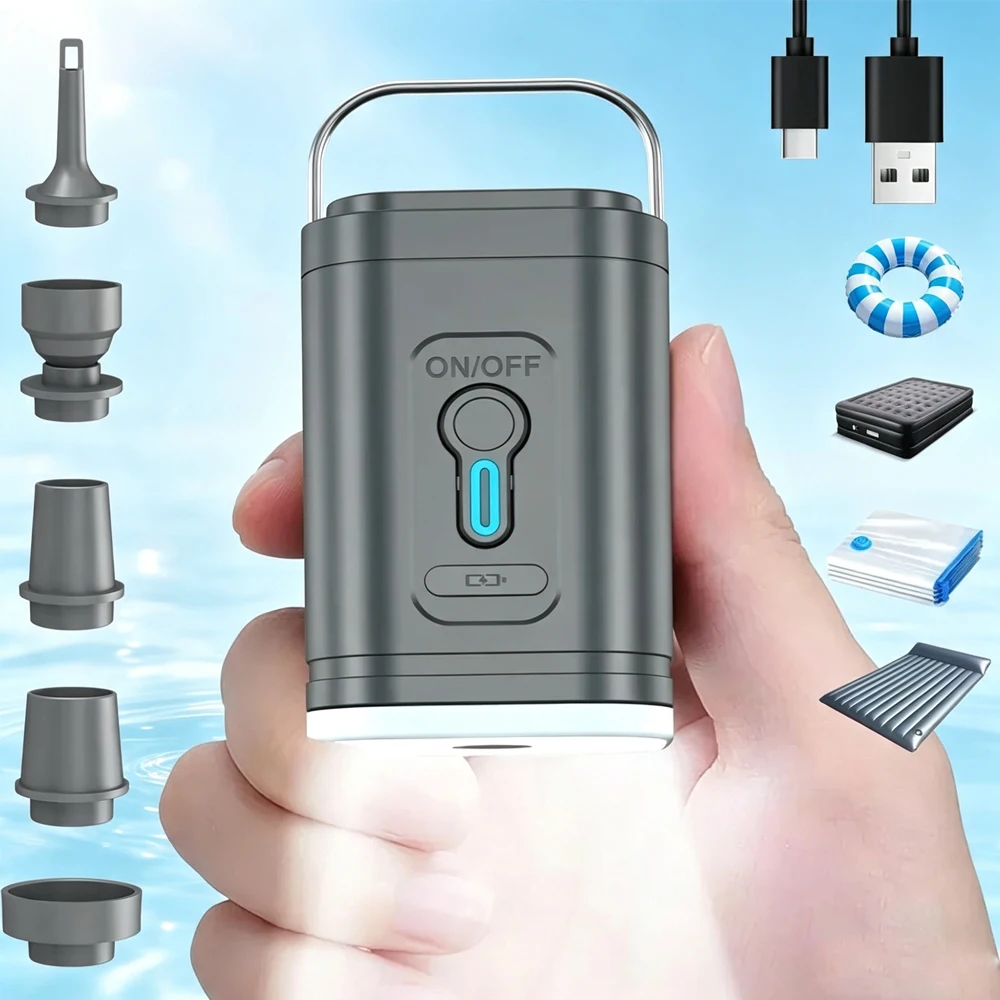 Mini Portable Air Pump 1200mAh USB *Rechargeable Wireless /Inflator Deflator for Camping Mattress Pool Float Boat Fast Inflation