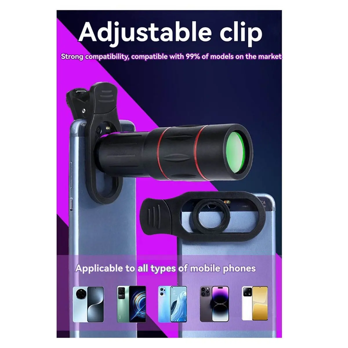 28X Mobile Phone Camera Lens Clip-on Zoom Phone Camera Telephoto Lens Universal Optical Telescope Lens for Smartphone