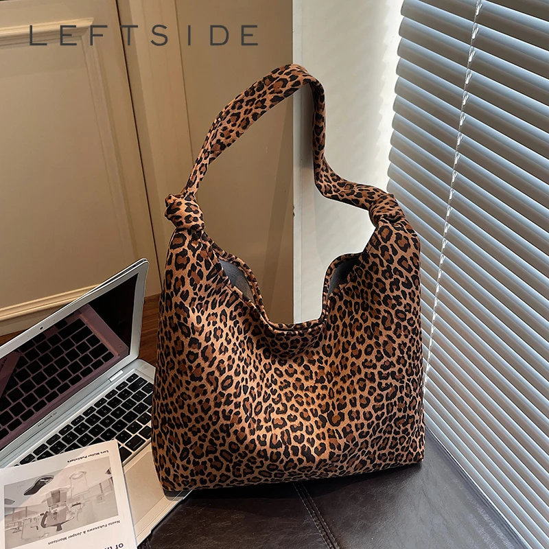 

Женская сумка-тоут LEFTSIDE с леопардовым принтом, большая вместимость, мягкая, в стиле ретро, модная, для повседневного использования, шопинга и путешествий, 2026